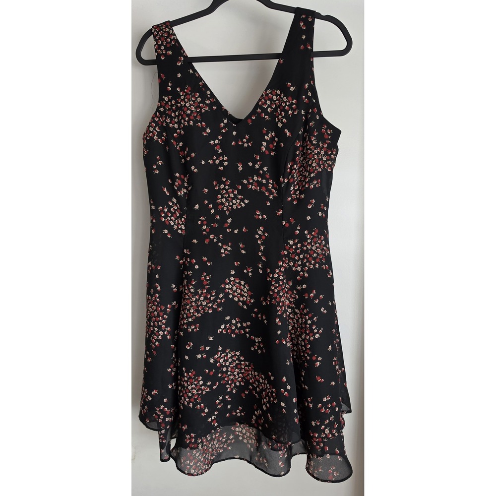 VTG CDC Caren Desiree Company Dress 14 Sleeveless Black Floral Mini 90s Y2K